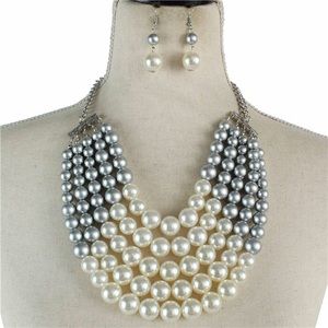 PEARL FIVE LINES NECKLACE SET -